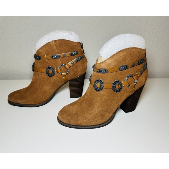 Very Volatile La Taiya Tan Suede‎ Whiskey Western Heeled Booties SIZE 7 NEW - Picture 2 of 10